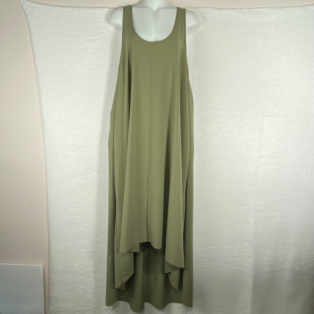 Athleta Presidio Maxi Dress Large Olive Green High Low Racerback 486452-09